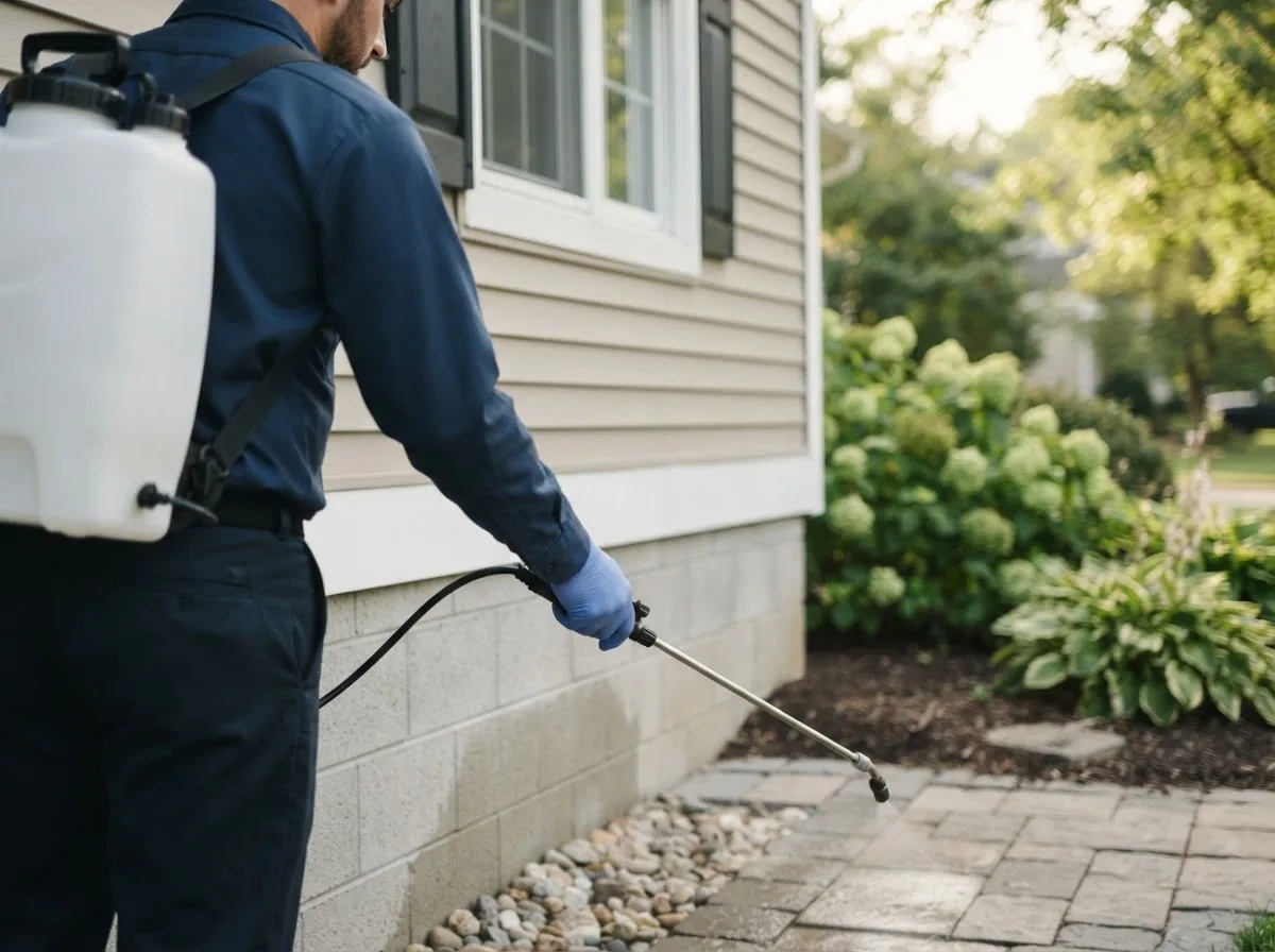 Pest control technician inspecting a home in Collinsville, MS